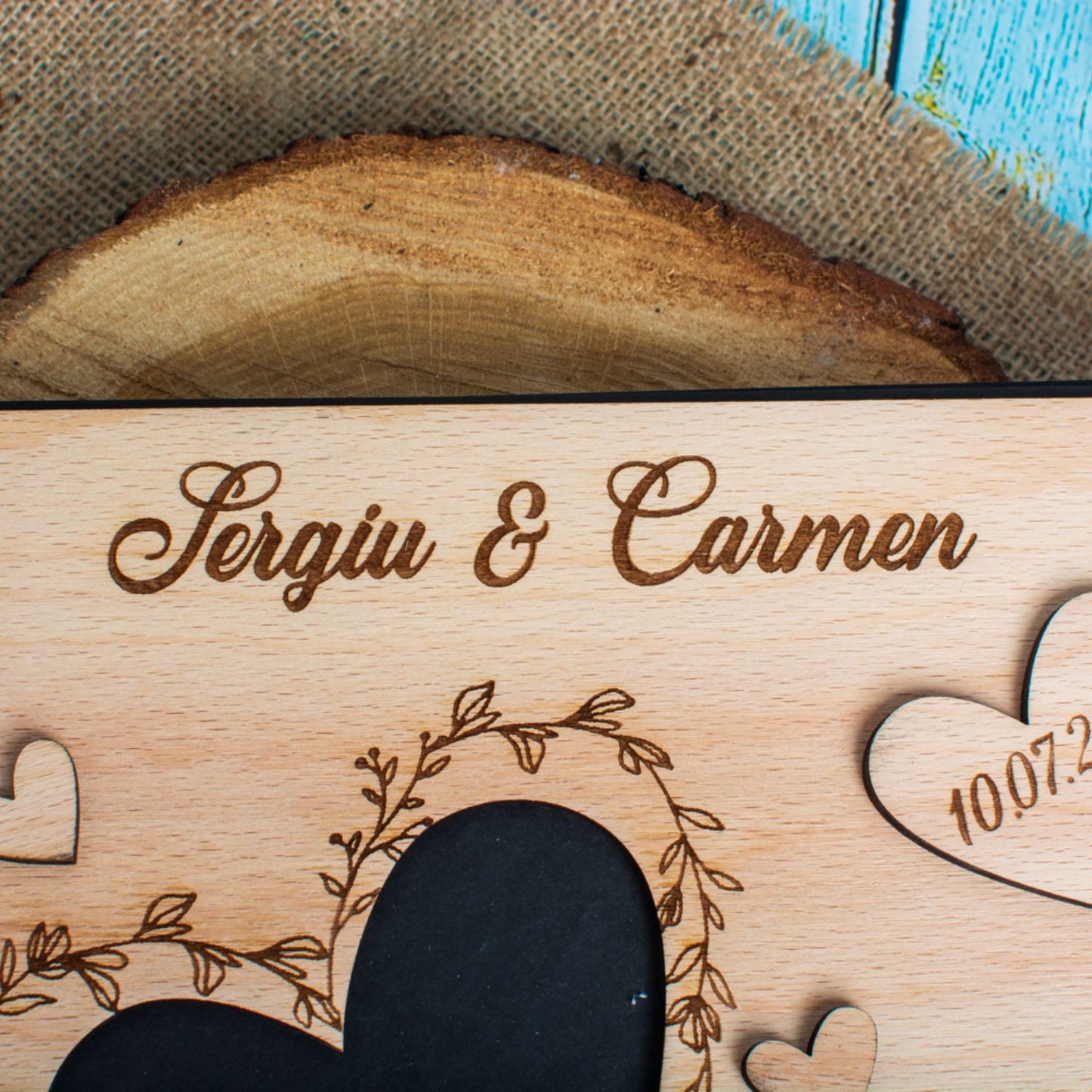 Album Foto GuestBook Nunta HH1589 Personalizat din lemn Inimi 30 x 21