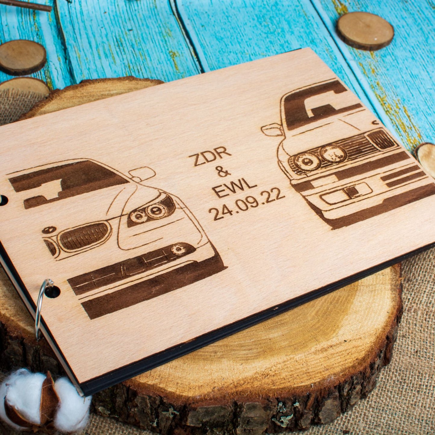 Album Foto GuestBook Nunta HH1614 Personalizat din lemn BMW 30 x 21 cm