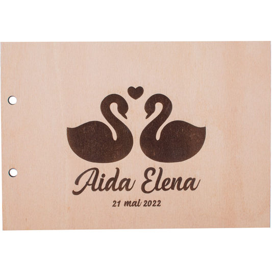 Album Foto GuestBook Nunta HH1580 Personalizat din lemn - Lebede 30 cm x 23