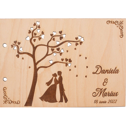 Album Foto GuestBook Nunta HH1586 Personalizat din lemn - Frunze Inima