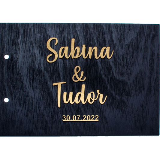 Album Foto GuestBook Nunta HH1588 Personalizat din lemn Negru 30 x 21