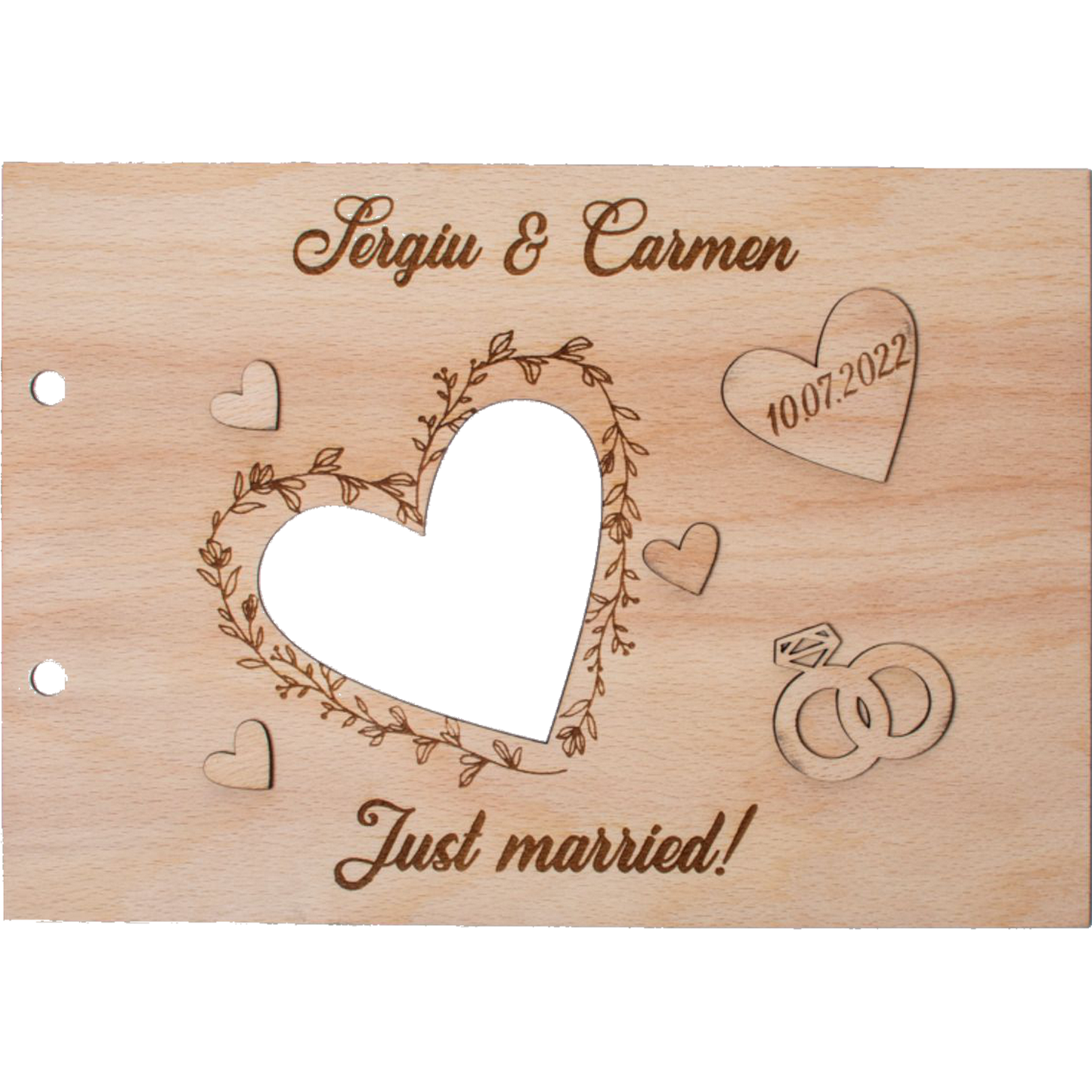 Album Foto GuestBook Nunta HH1589 Personalizat din lemn Inimi 30 x 21