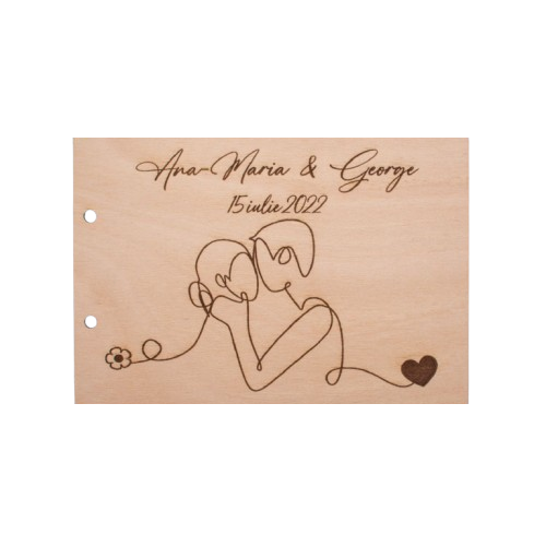 Album Foto GuestBook Nunta HH1593 Personalizat din lemn Siluete Indragostiti 30 x 21