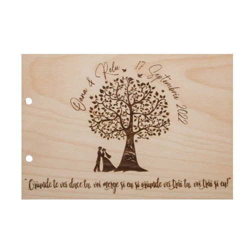 Album Foto GuestBook Nunta HH1611 Personalizat din lemn Copac Mire si Mireasa 30 x 21 cm