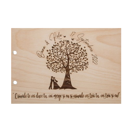 Album Foto GuestBook Nunta HH1611 Personalizat din lemn Copac Mire si Mireasa 30 x 21 cm