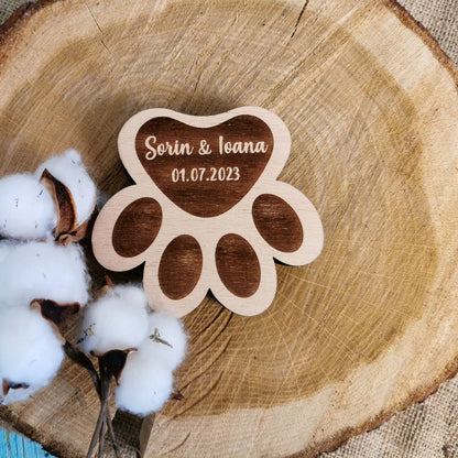 Cutie Verighete Labuta Catel Pisica Personalizata HH1638 din Lemn 11x10 cm