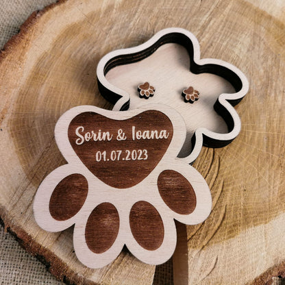 Cutie Verighete Labuta Catel Pisica Personalizata HH1638 din Lemn 11x10 cm