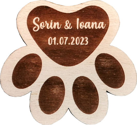 Cutie Verighete Labuta Catel Pisica Personalizata HH1638 din Lemn 11x10 cm
