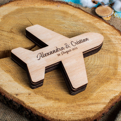 Cutie de Bijuterii Verighete Personalizata HH1595 din Lemn Avion 15x15 cm