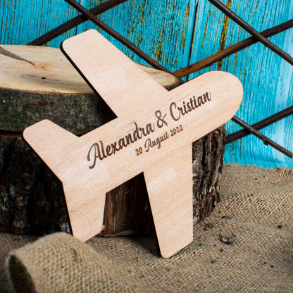 Cutie de Bijuterii Verighete Personalizata HH1595 din Lemn Avion 15x15 cm