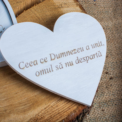 Cutie de Bijuterii Verighete Personalizata HH1602 din Lemn Alba Inima 14x12 cm