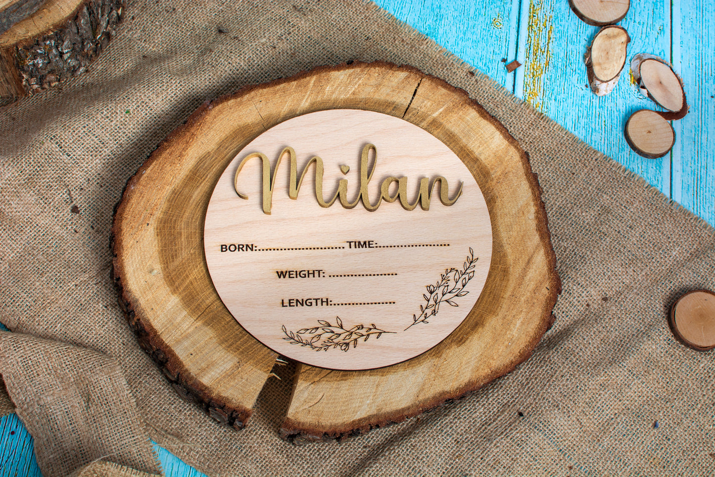Decor Banut din Lemn HH1620 Personalizat cu Detaliile Nasterii