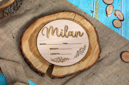 Decor Banut din Lemn HH1620 Personalizat cu Detaliile Nasterii
