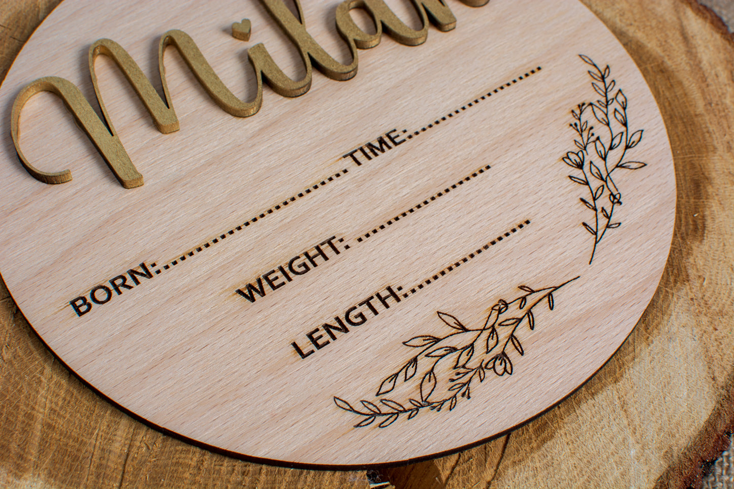 Decor Banut din Lemn HH1620 Personalizat cu Detaliile Nasterii