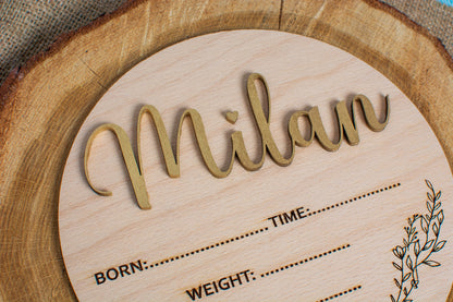 Decor Banut din Lemn HH1620 Personalizat cu Detaliile Nasterii