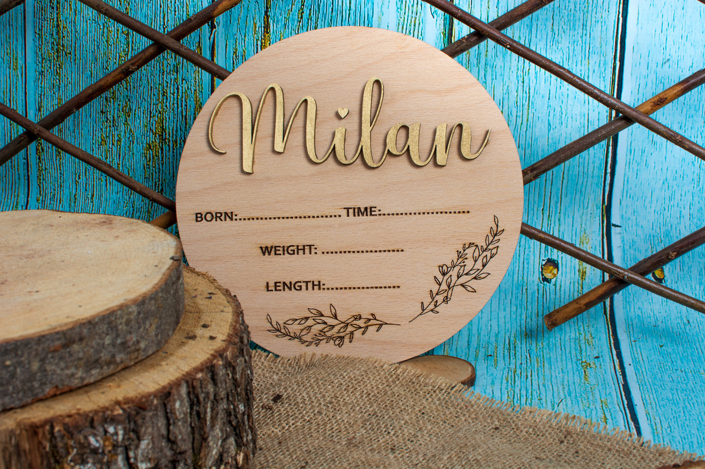 Decor Banut din Lemn HH1620 Personalizat cu Detaliile Nasterii