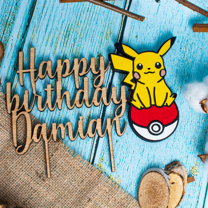 Topper din Lemn HH1625 Personalizat Aniversare Pikachu