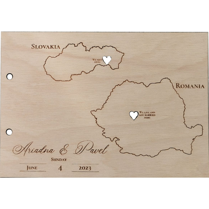 Album Foto GuestBook Nunta HH1644 Personalizat din lemn Locul Nasterii 30 x 21 cm