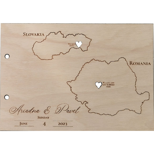 Album Foto GuestBook Nunta HH1644 Personalizat din lemn Locul Nasterii 30 x 21 cm