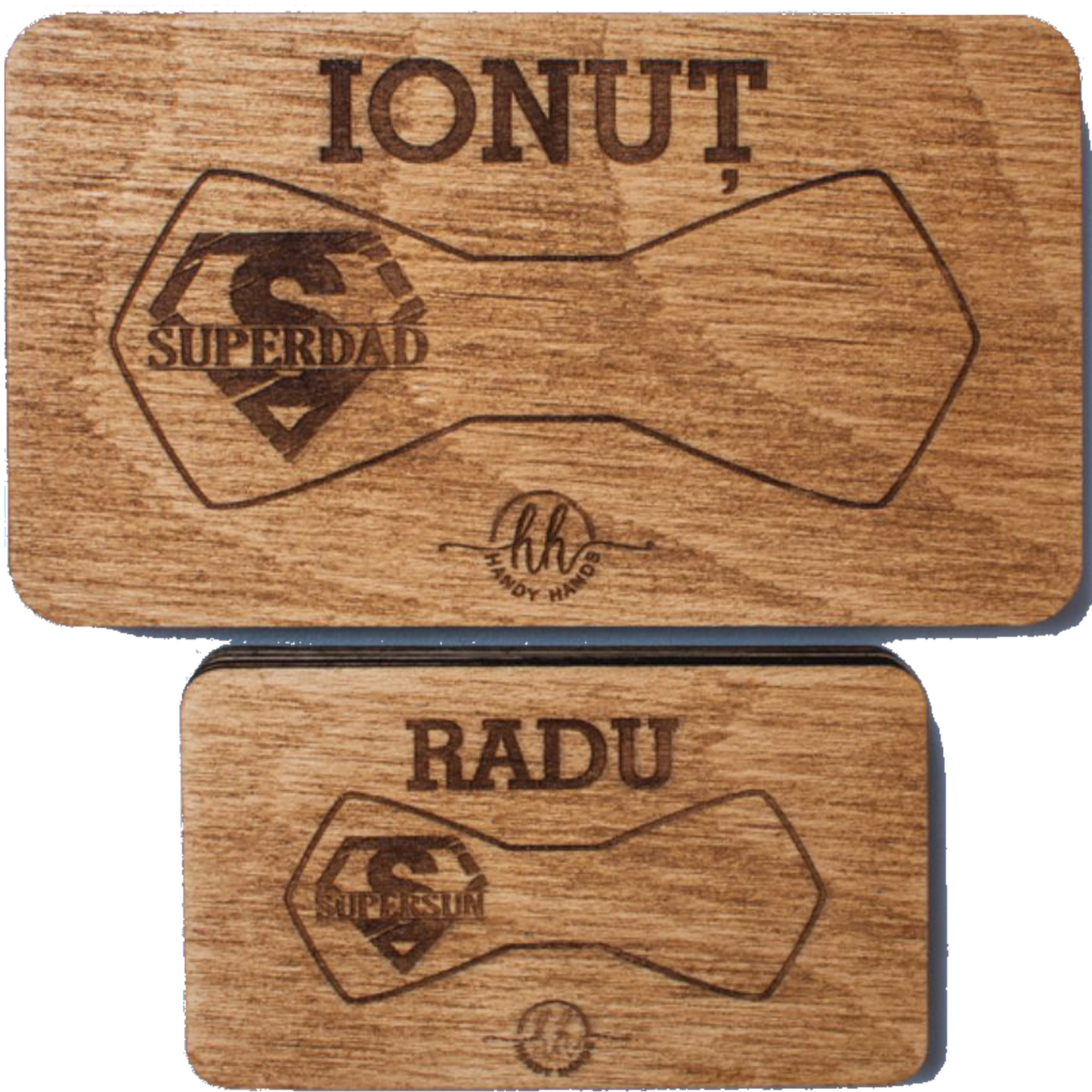 Set Papion Tata Fiu HH1607 din Lemn Personalizat in Cutie Premium