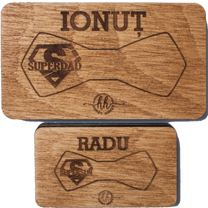 Set Papion Tata Fiu HH1607 din Lemn Personalizat in Cutie Premium