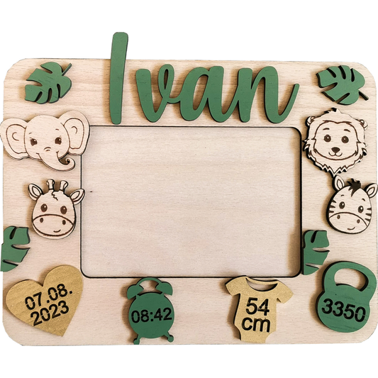 Rama foto Personalizata din Lemn HH1661 cu Detaliile Nasterii Jungla