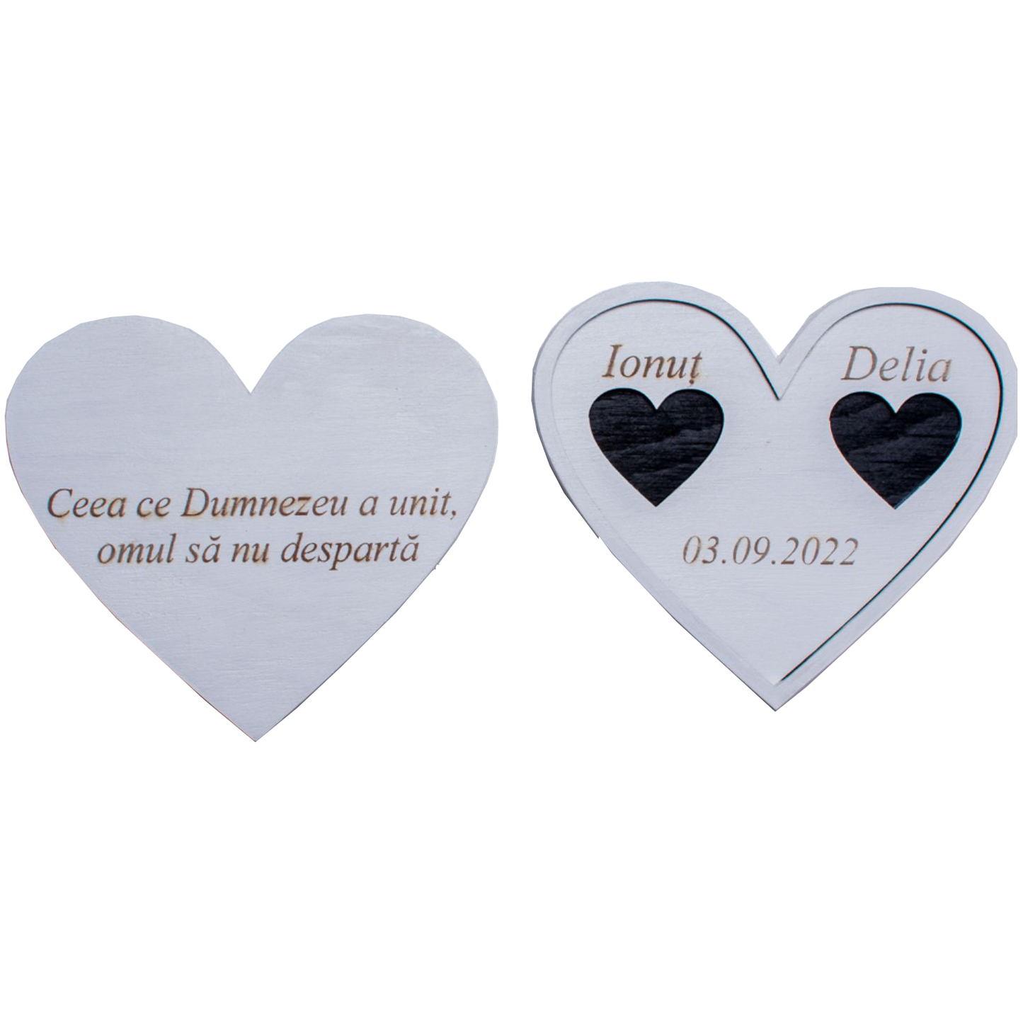 Cutie de Bijuterii Verighete Personalizata HH1602 din Lemn Alba Inima 14x12 cm