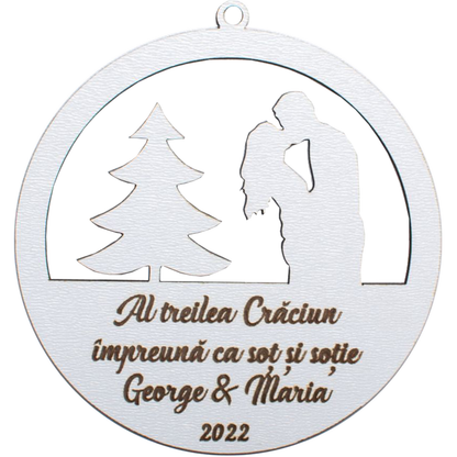 Glob de Craciun cu Nume Personalizat HH1628 din Lemn Model Craciun Impreuna