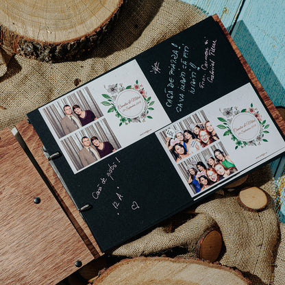 Album foto Premium GuestBook din lemn HH935 Personalizat cu margine de Piele dimensiune A4 33x21 cm