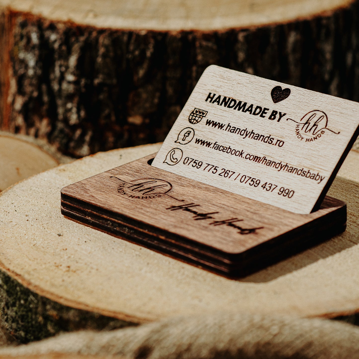 Suport Carte de Vizita din lemn HH951 Personalizat 10.3x6.5 cm