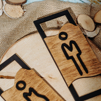 Set Doua Simboluri din lemn HH971 Semn de Toaleta Personalizat 7x18 cm
