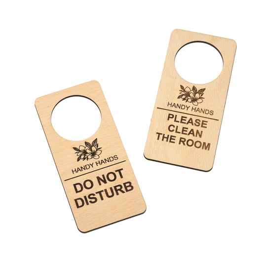 Set 2 Semne pentru Usa, din lemn HH973 Personalizat "Do Not Disturb", "Clean the Room" 9x19.5 cm