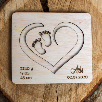 Rama Inima Personalizata cu Detaliile Nasterii Blank HH1507 din lemn pentru Licheni
