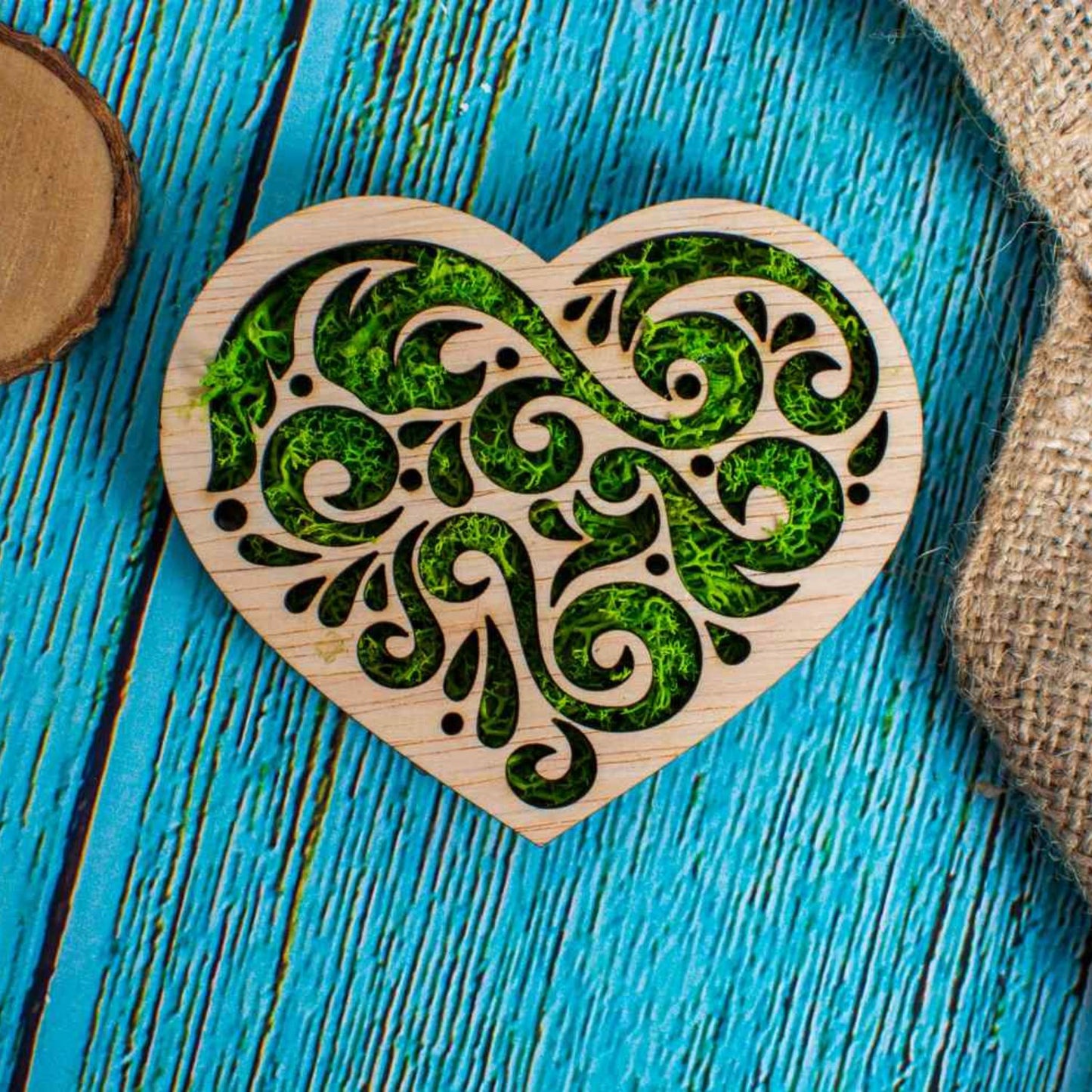 Decor Inima HH1542 din lemn Personalizat cu Licheni
