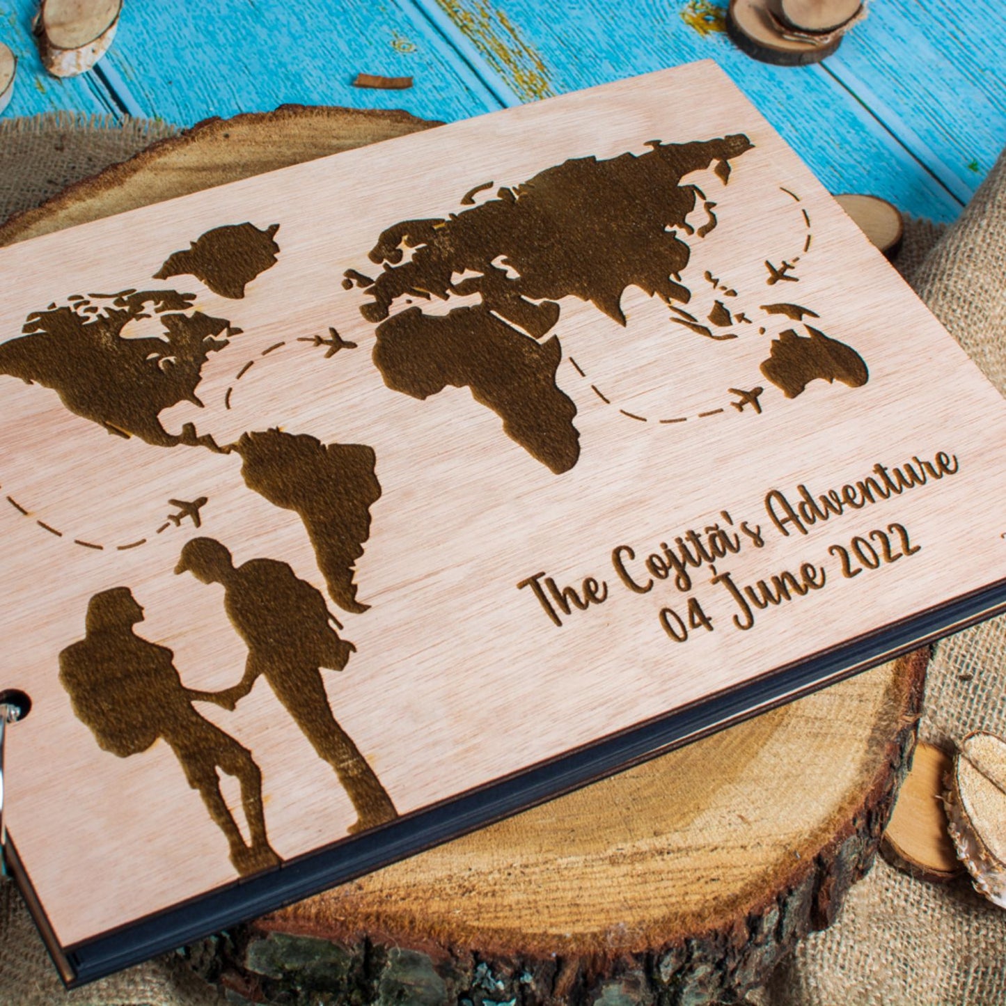 Album Foto de Nunta Personalizat din lemn GuestBook Inconjurul Lumii 30x21 cm