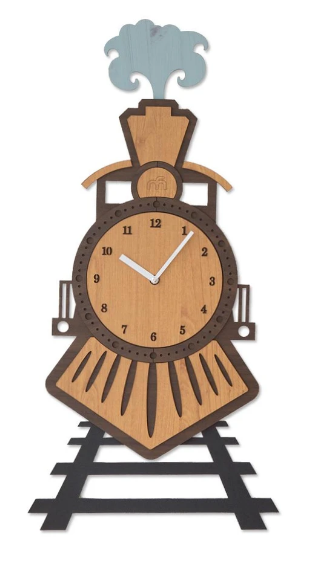 Ceas Personalizabil de lemn decorativ Trenuletul pe Sine