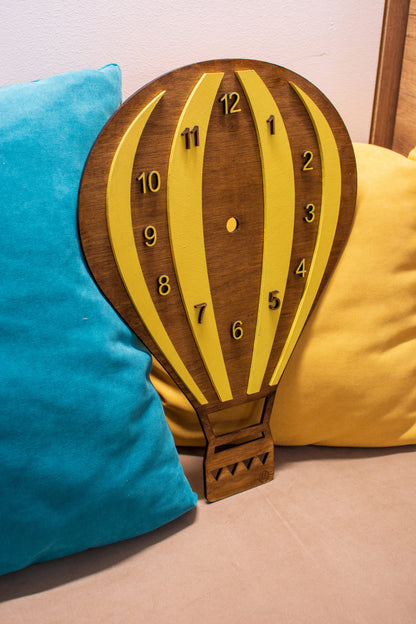 Ceas Personalizabil de lemn decorativ, HH14, balon cu aer cald