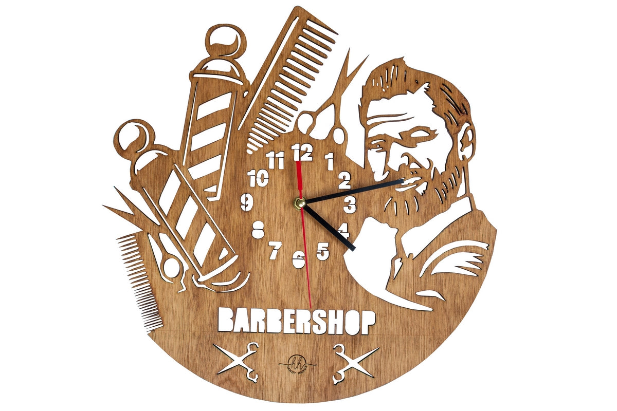 Ceas Decorativ Personalizabil din lemn Barbershop HH268