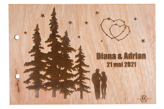 Album Foto GuestBook A4 de Nunta Personalizat HH676 din lemn Inimi Natura Constelatii 30x21 cm