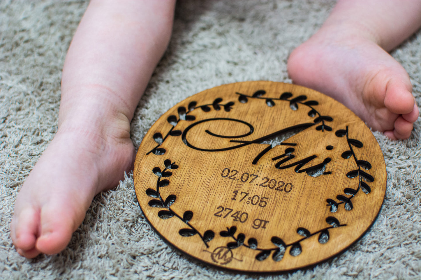 Decor Personalizabil, HandyHands, cu Detaliile Nasterii personalizat din lemn
