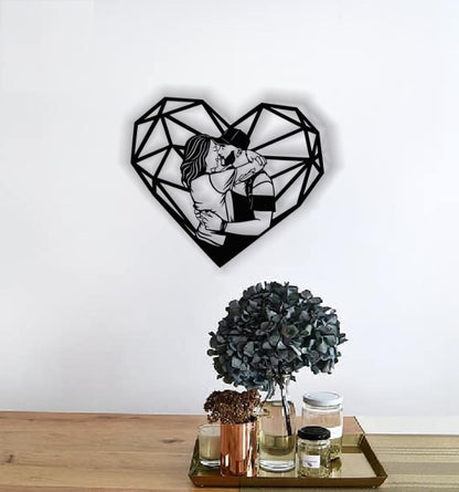 Decor Geometric Personalizabil perete Cuplu in Inima din lemn