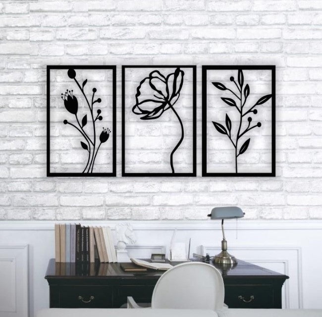 Decor perete Personalizabil 3 Flori HH272 din lemn