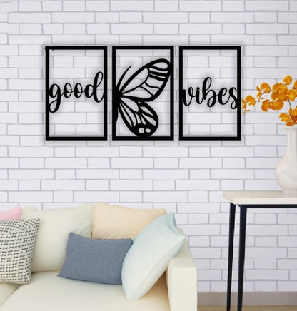 Decor perete Personalizabil 3 Parti Good Vibes HHH559 din lemn