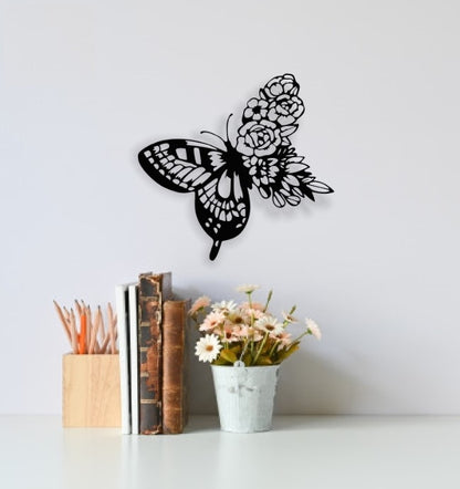 Decor perete Personalizabil Fluture din Flori HHH649 din lemn