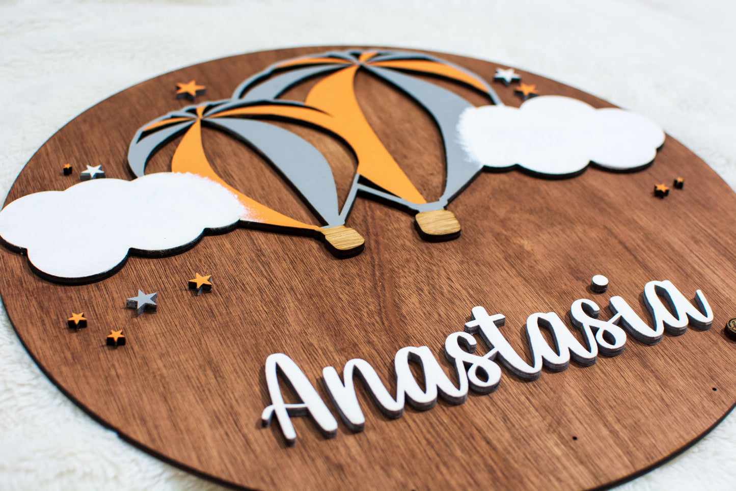 Decor personalizat cu Nume si detaliile nasterii din lemn Balon cu aer cald
