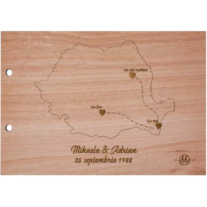 Album Foto A4 GuestBook de Nunta Personalizat HH826 din lemn Harta Romaniei