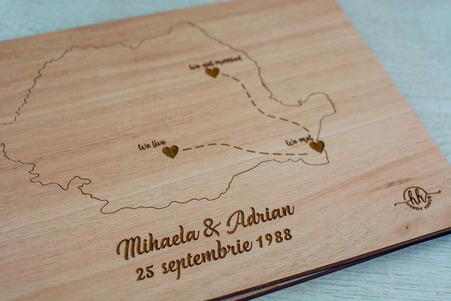 Album Foto A4 GuestBook de Nunta Personalizat HH826 din lemn Harta Romaniei