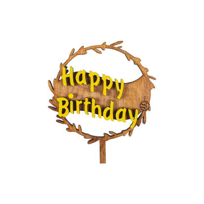 Topper PersonalizabiL, HandyHands, Decor pentru tort Happy Birthday din lemn