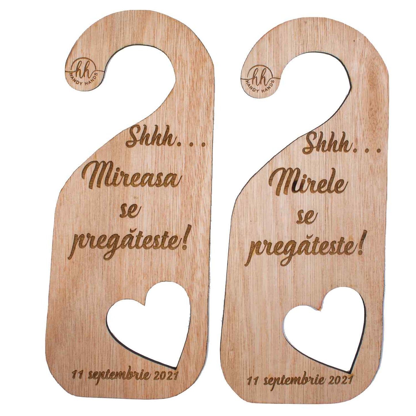 Set 2 Agatatoare HH677 Decor usa din lemn Personalizat Mire si Mireasa